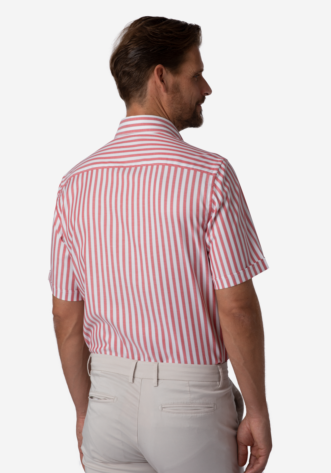 Candy Red Stripe Basket Weave Shirt - Short Sleeve