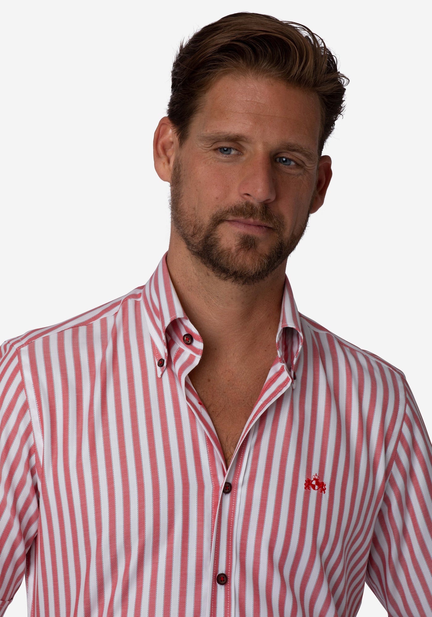 Candy Red Stripe Basket Weave Shirt - Short Sleeve