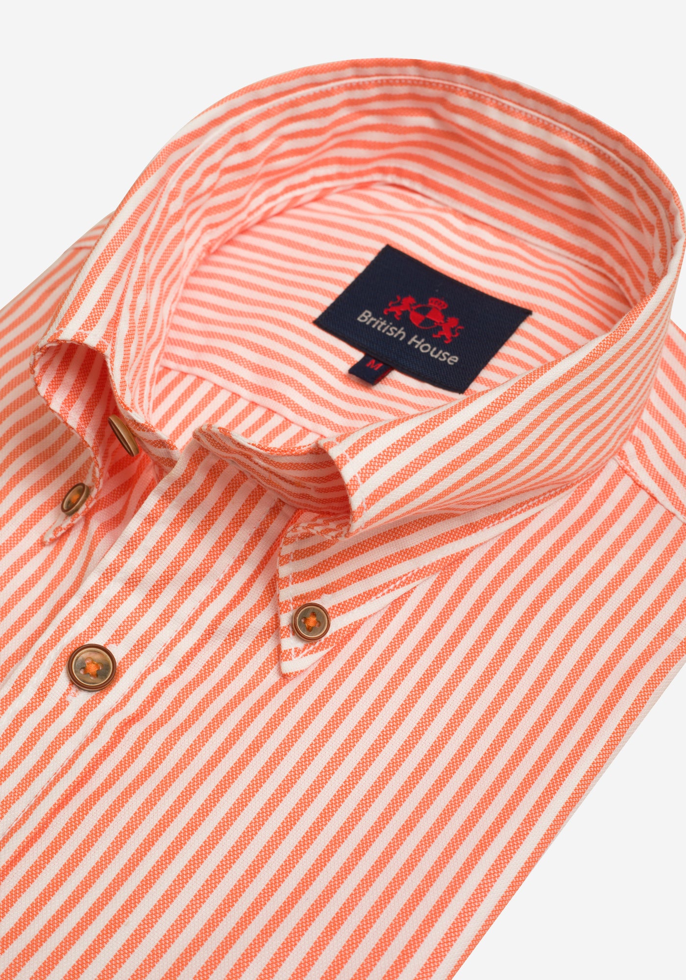 Tangy Orange Stripe Washed Two-Ply Oxford Shirt