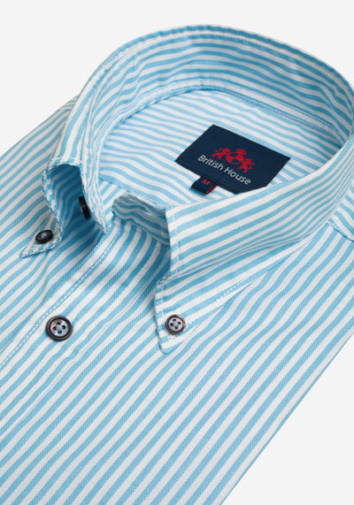 Mint Turquoise Stripe Washed Two-Ply Oxford Shirt