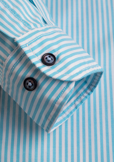 Mint Turquoise Stripe Washed Two-Ply Oxford Shirt