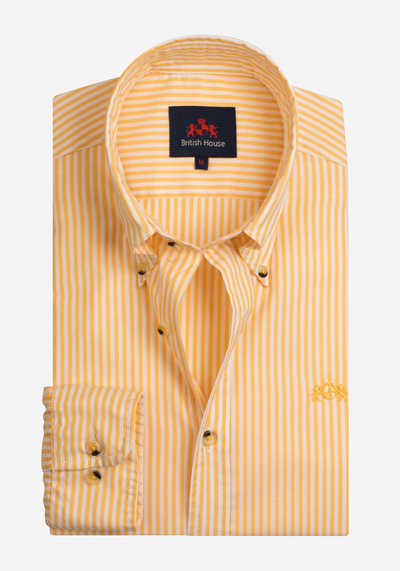 Amber Yellow Stripe Washed Two-Ply Oxford Shirt
