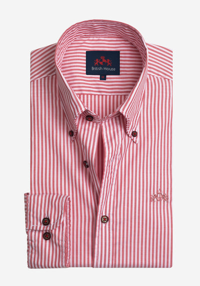 Cherry Red Stripe Washed Two-Ply Oxford Shirt