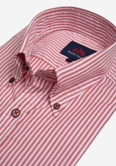 Cherry Red Stripe Washed Two-Ply Oxford Shirt