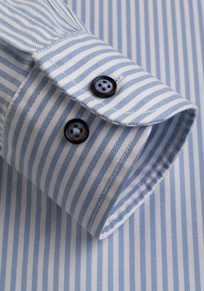 Capri Blue Stripe Washed Two-Ply Oxford Shirt