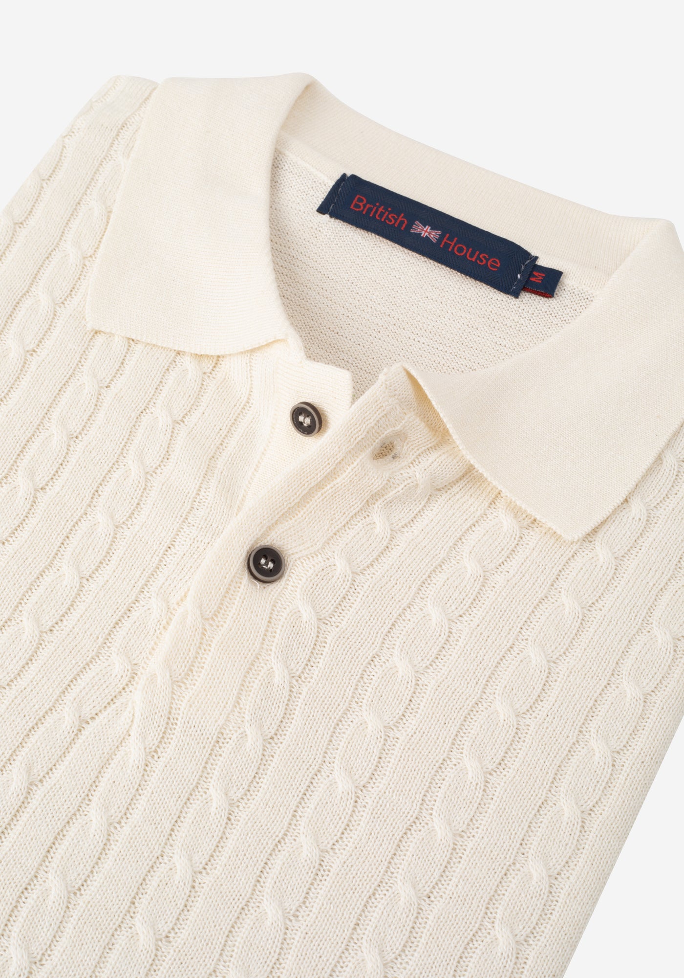 Pearl White Braided Knitted Polo Shirt