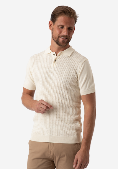 Pearl White Braided Knitted Polo Shirt