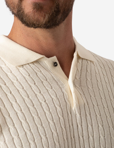 Pearl White Braided Knitted Polo Shirt