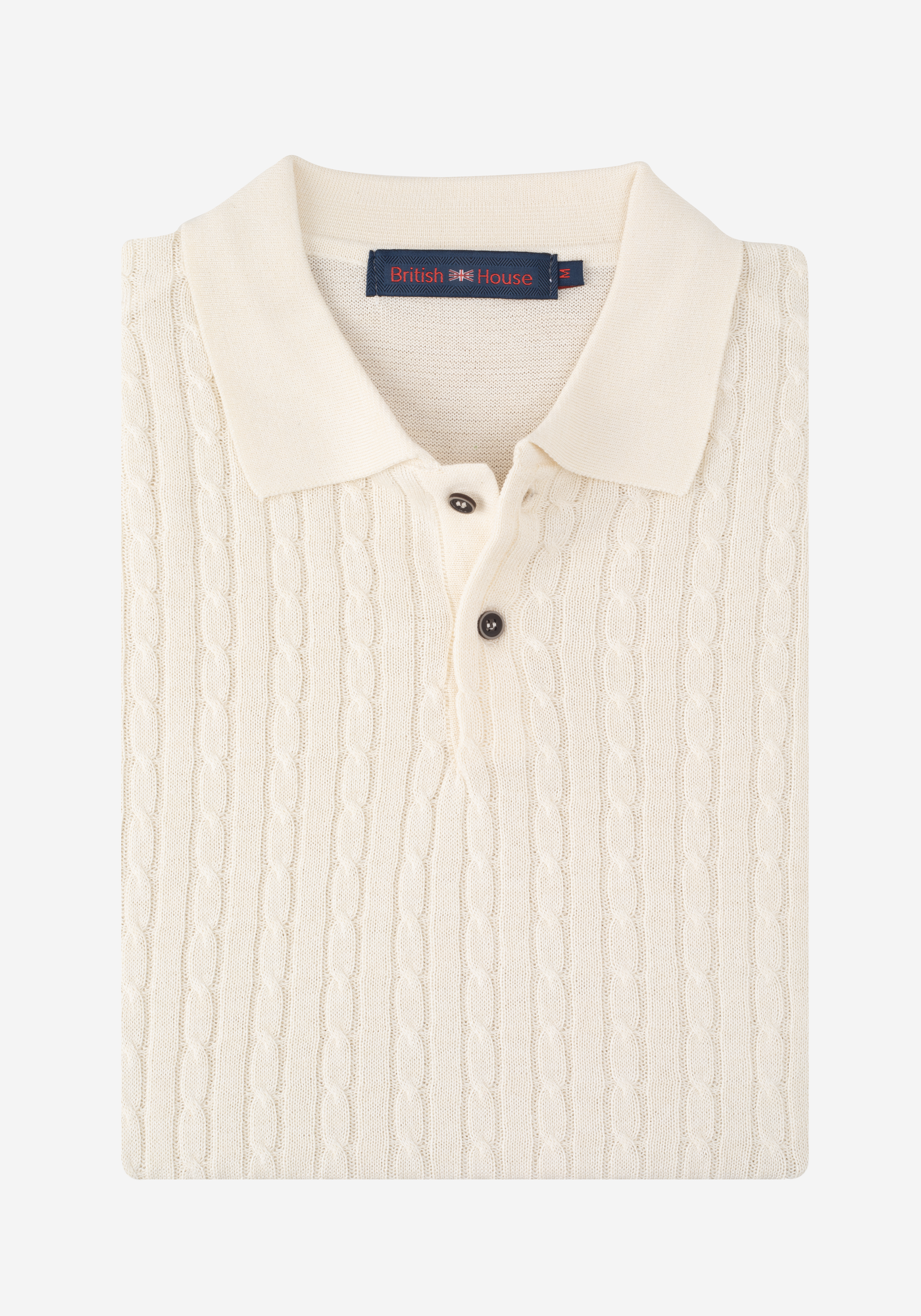 Pearl White Braided Knitted Polo Shirt