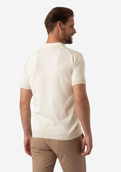 Pearl White Braided Knitted Polo Shirt