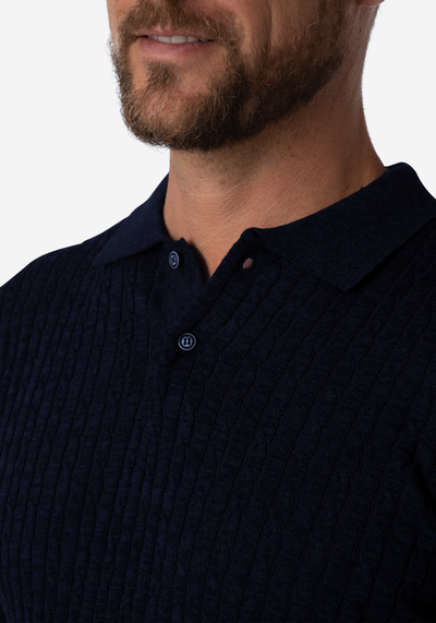Shadow Blue Braided Knitted Polo Shirt