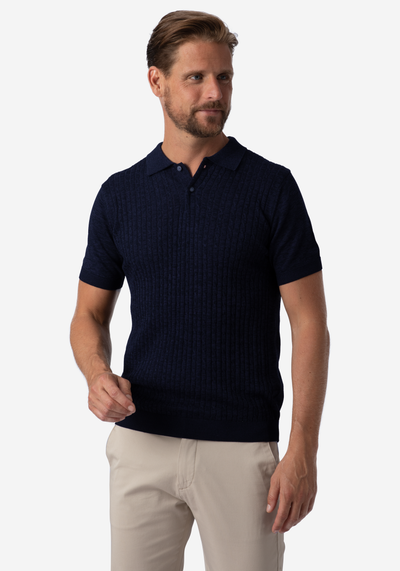 Shadow Blue Braided Knitted Polo Shirt