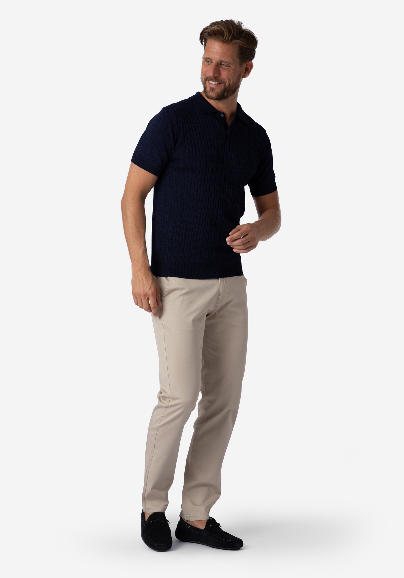 Shadow Blue Braided Knitted Polo Shirt