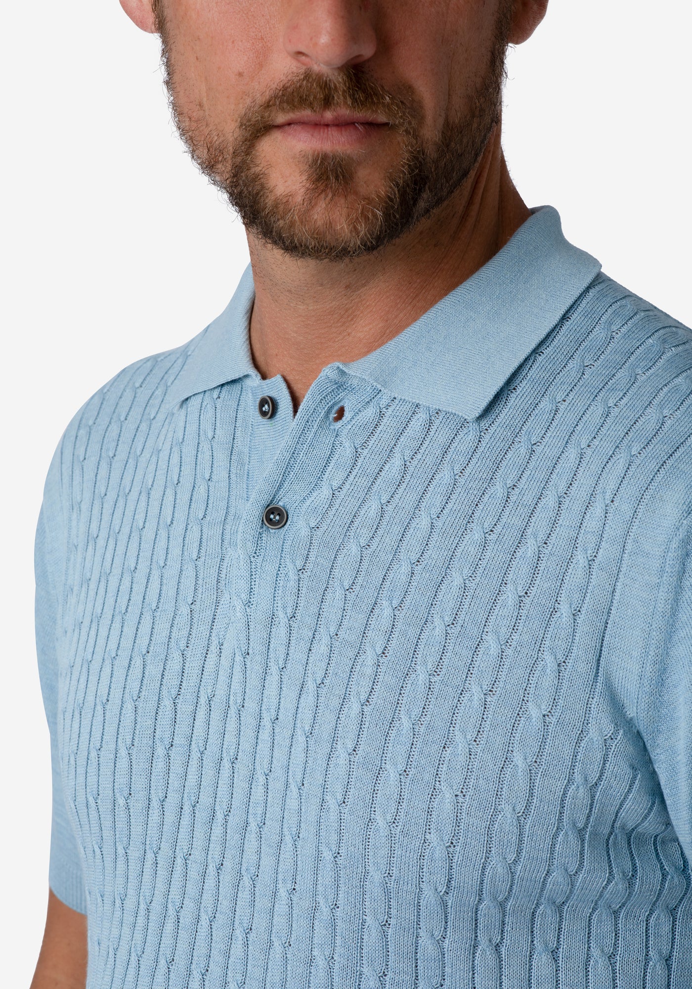 Crystal Blue Braided Knitted Polo Shirt