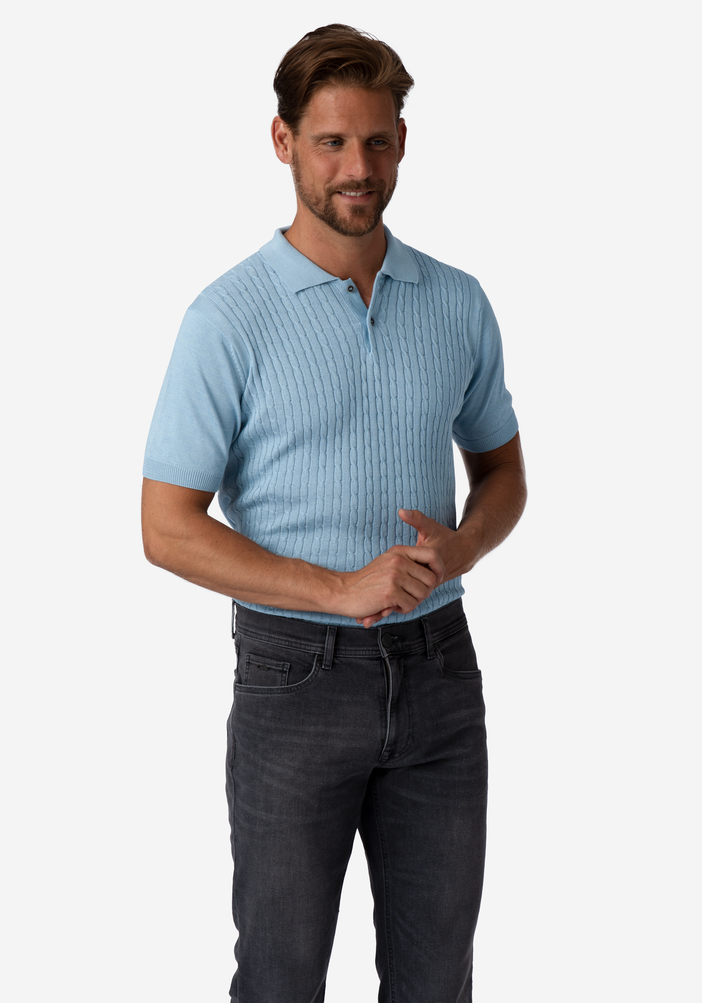 Crystal Blue Braided Knitted Polo Shirt