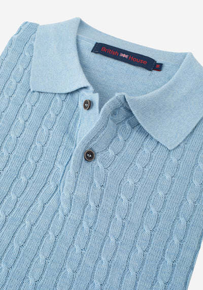Crystal Blue Braided Knitted Polo Shirt