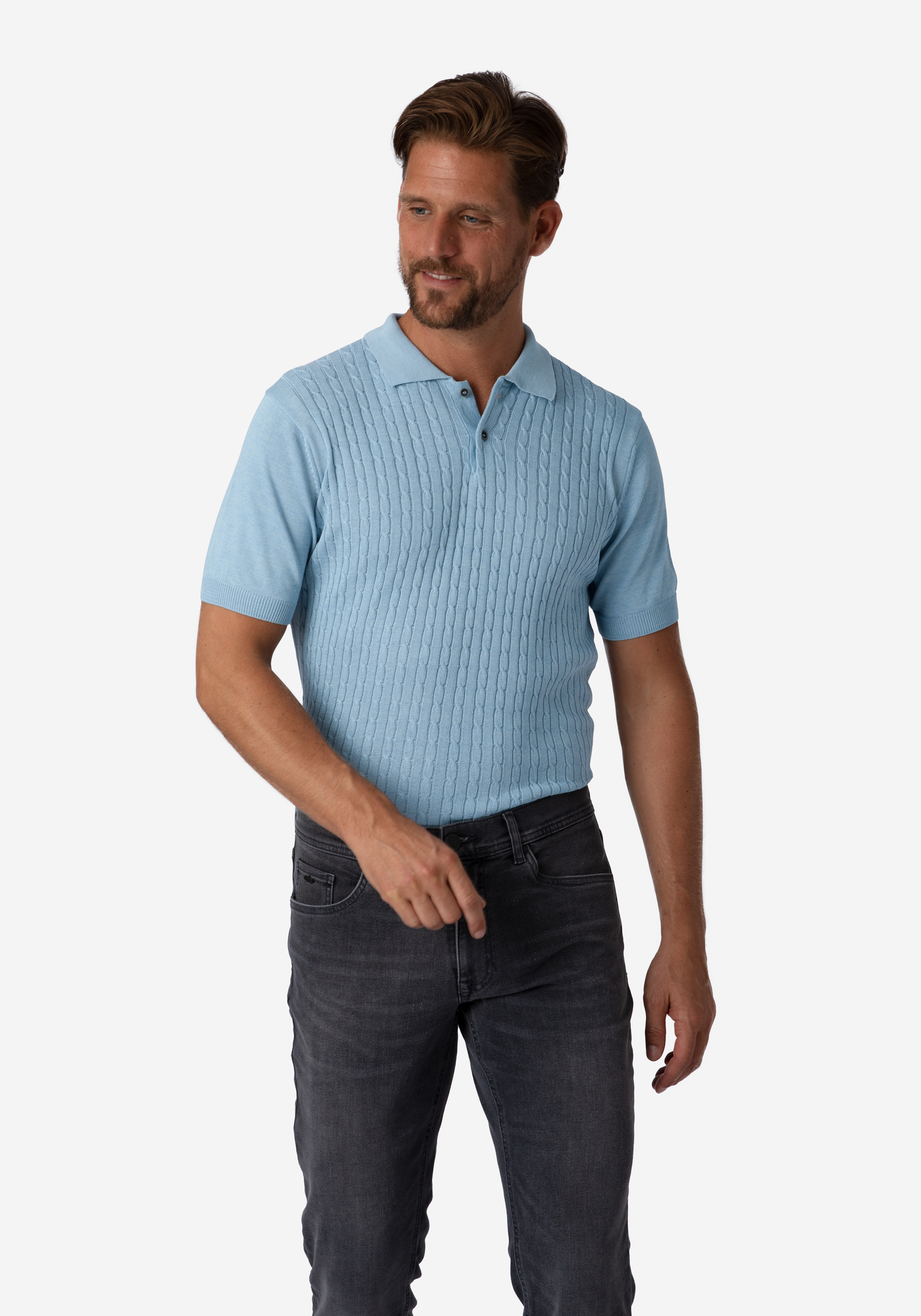 Crystal Blue Braided Knitted Polo Shirt