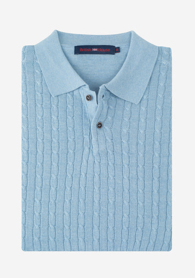 Crystal Blue Braided Knitted Polo Shirt