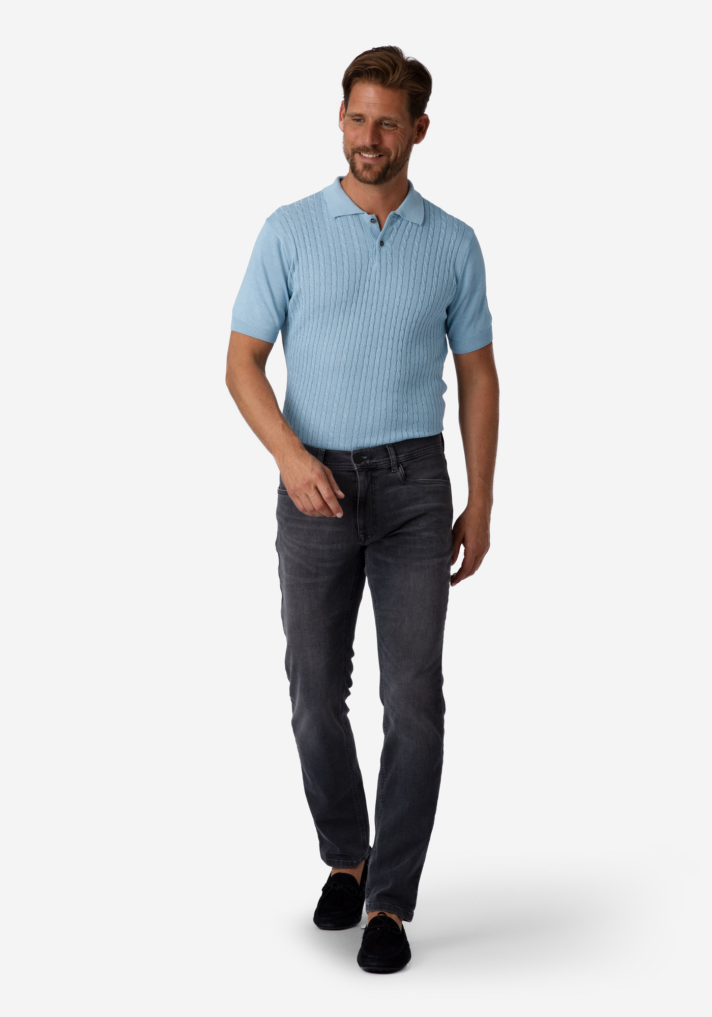 Crystal Blue Braided Knitted Polo Shirt
