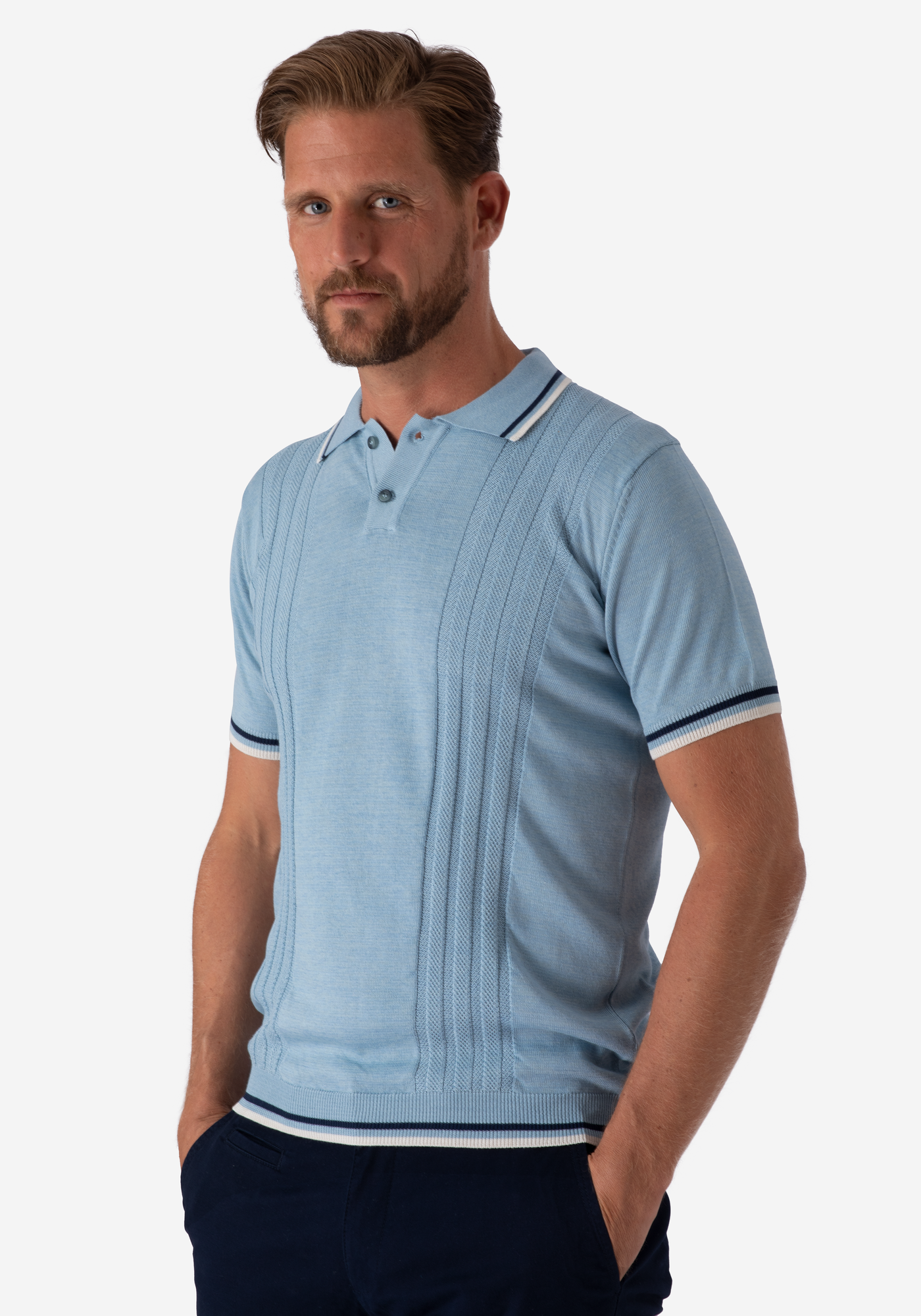 Glacier Blue Knitted Polo Shirt