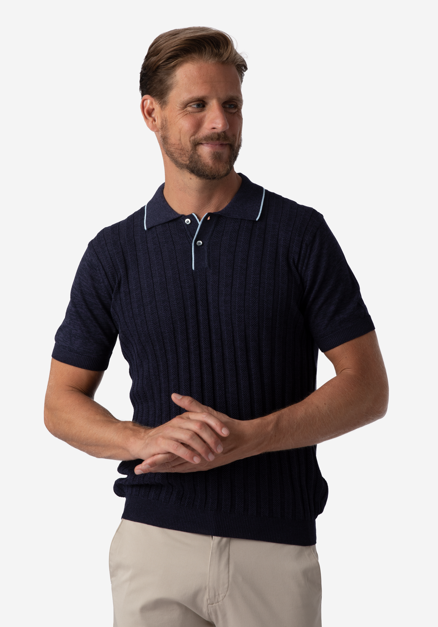 Obsidian Blue Stripe Knitted Polo Shirt