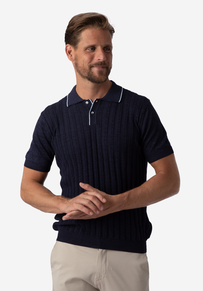 Obsidian Blue Stripe Knitted Polo Shirt