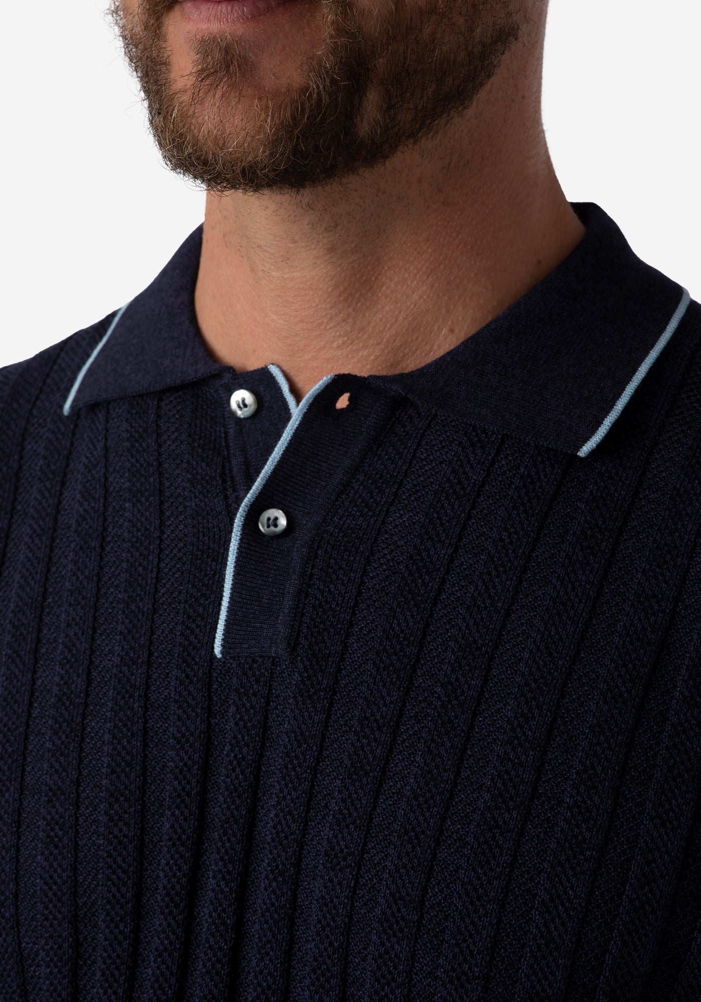 Obsidian Blue Stripe Knitted Polo Shirt