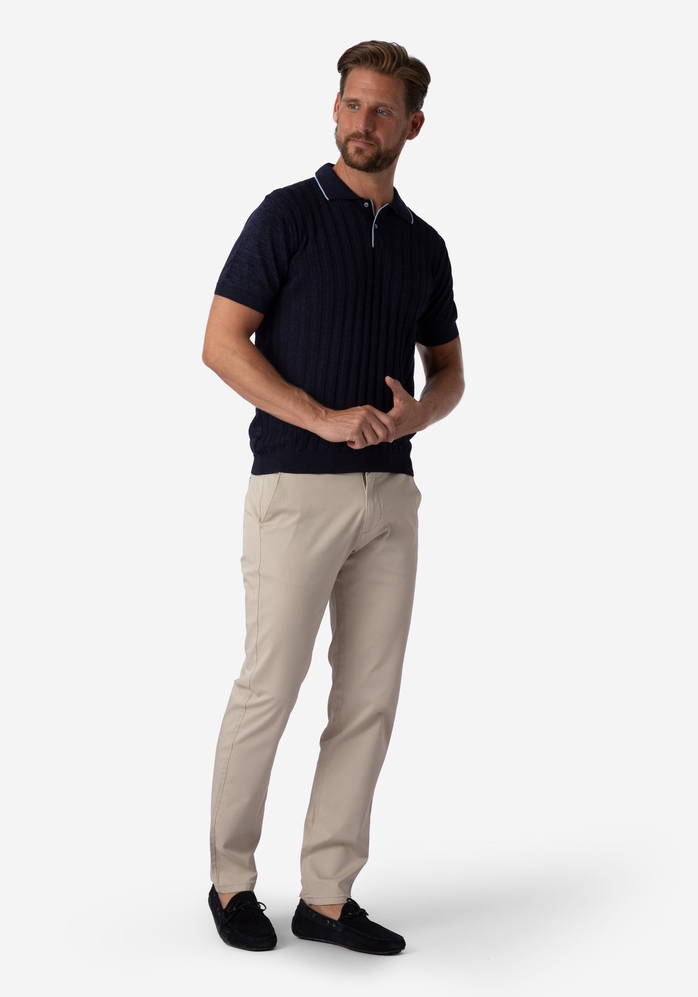 Obsidian Blue Stripe Knitted Polo Shirt