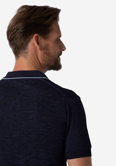 Obsidian Blue Stripe Knitted Polo Shirt