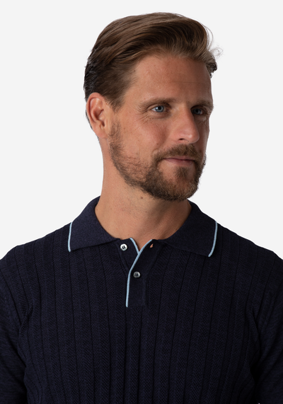 Obsidian Blue Stripe Knitted Polo Shirt