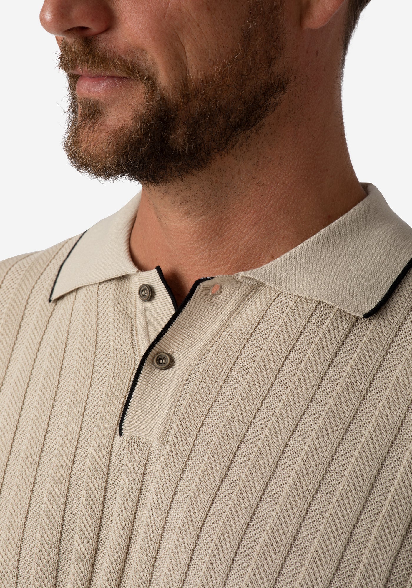 Toffee Beige Stripe Knitted Polo Shirt