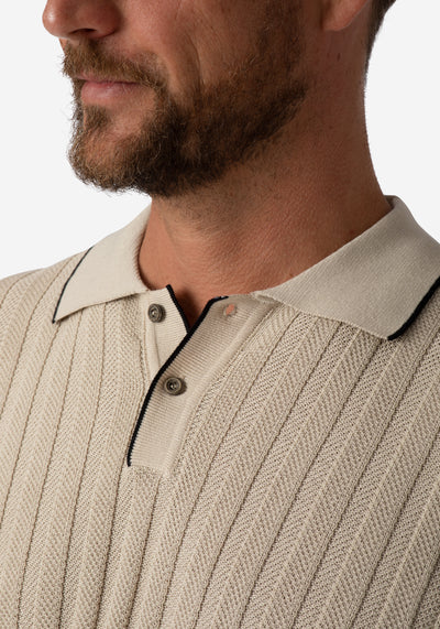 Toffee Beige Stripe Knitted Polo Shirt