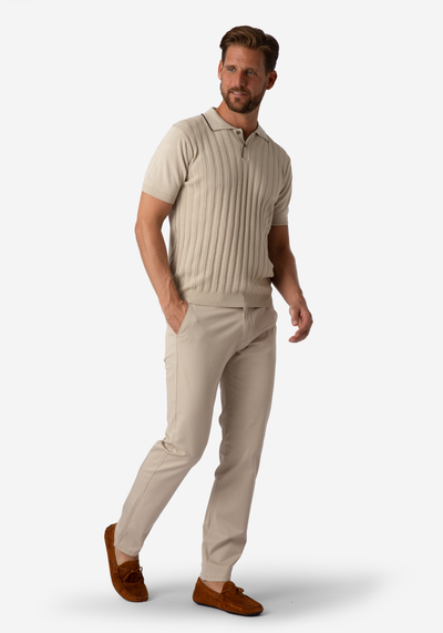 Toffee Beige Stripe Knitted Polo Shirt