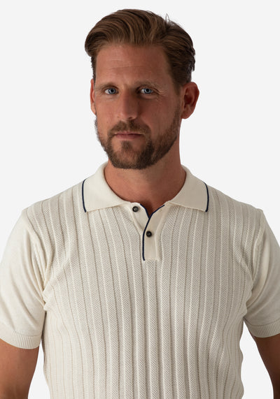 Creamy White Stripe Knitted Polo Shirt