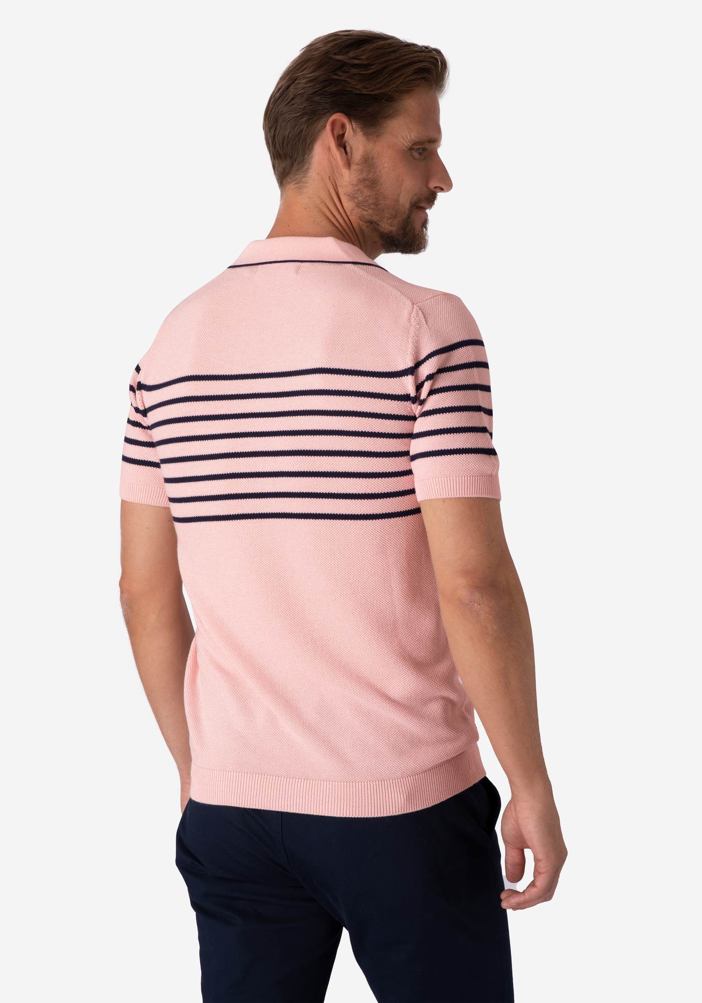 Frosted Rose Stripe Knitted Polo Shirt