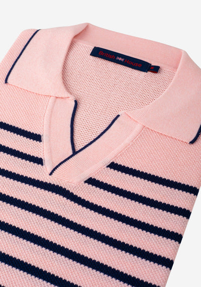 Frosted Rose Stripe Knitted Polo Shirt