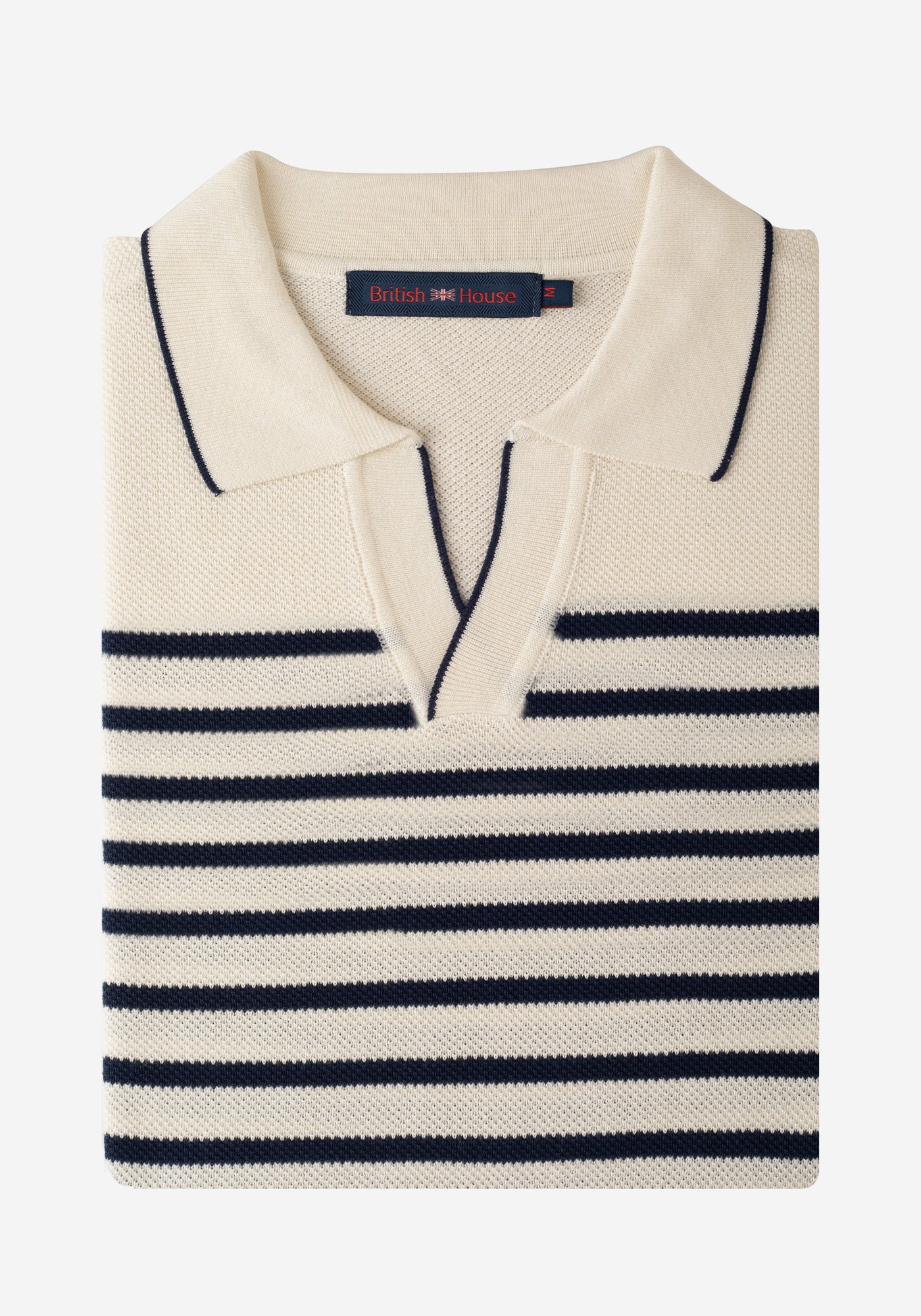 Ivory White Stripe Knitted Polo Shirt