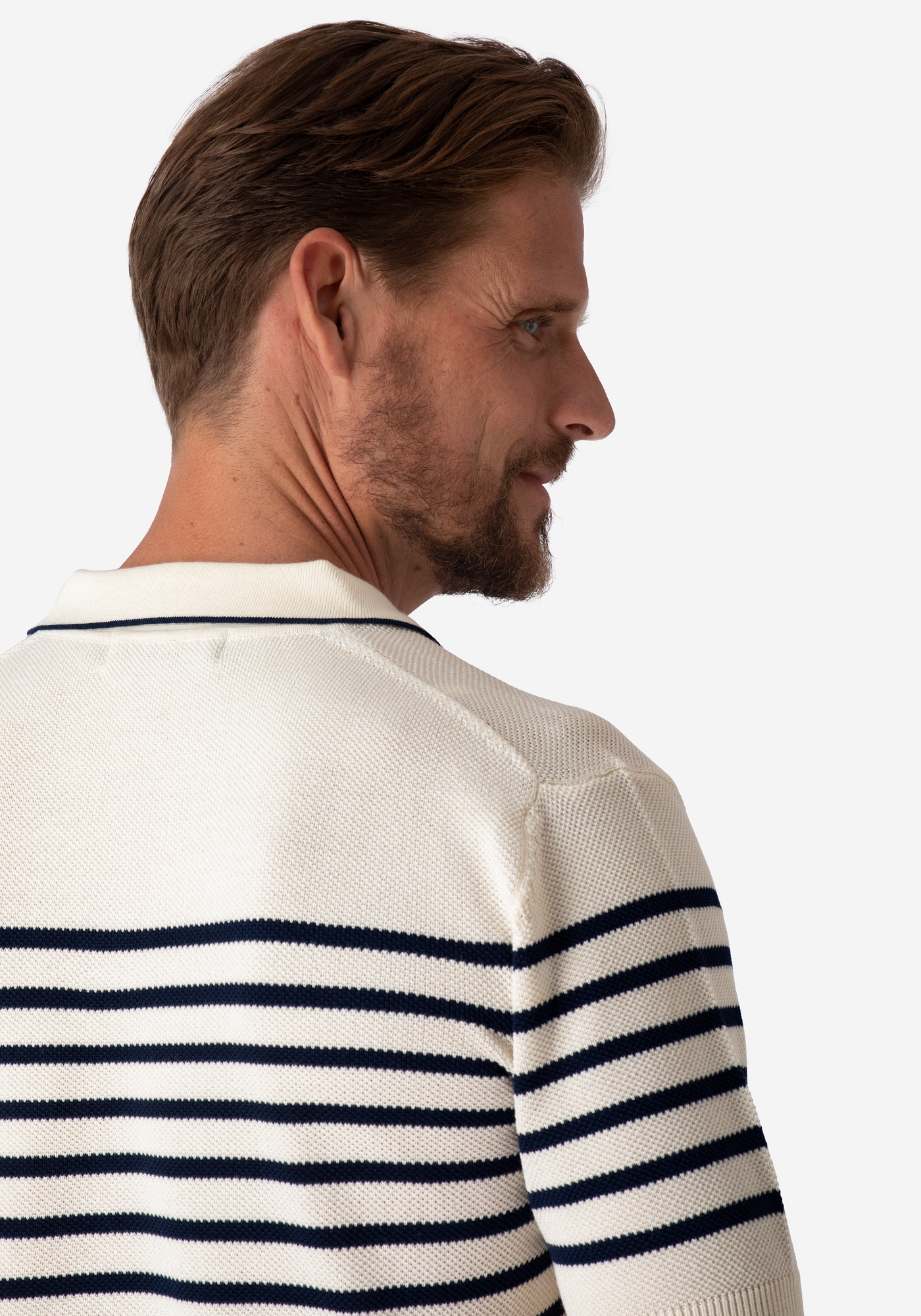 Ivory White Stripe Knitted Polo Shirt