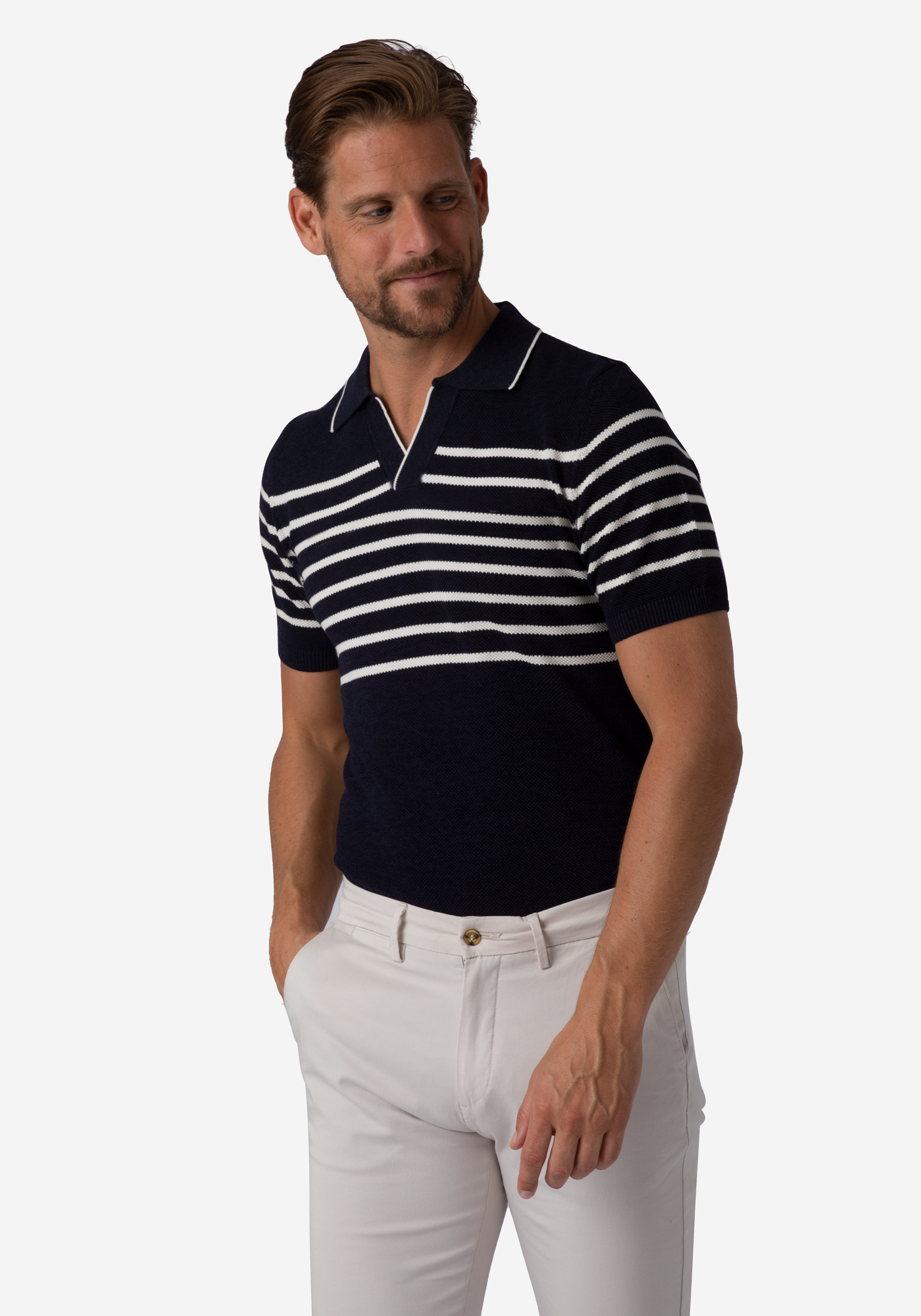 Ink Blue Stripe Knitted Polo Shirt