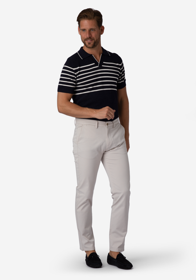 Ink Blue Stripe Knitted Polo Shirt