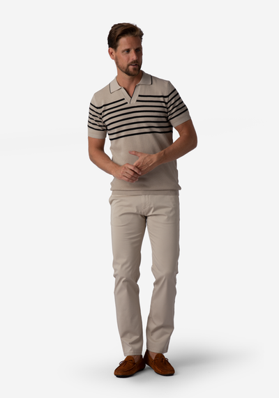 Almond Beige Stripe Knitted Polo Shirt