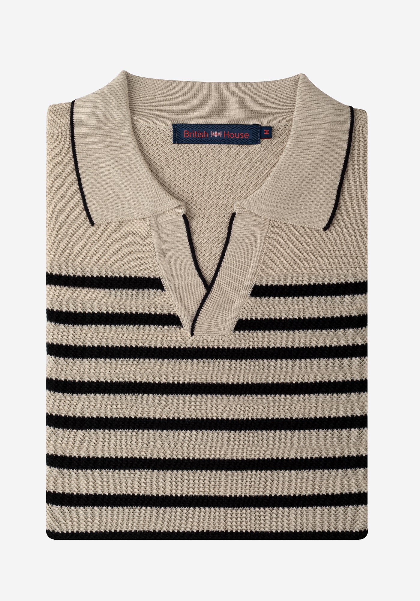 Almond Beige Stripe Knitted Polo Shirt