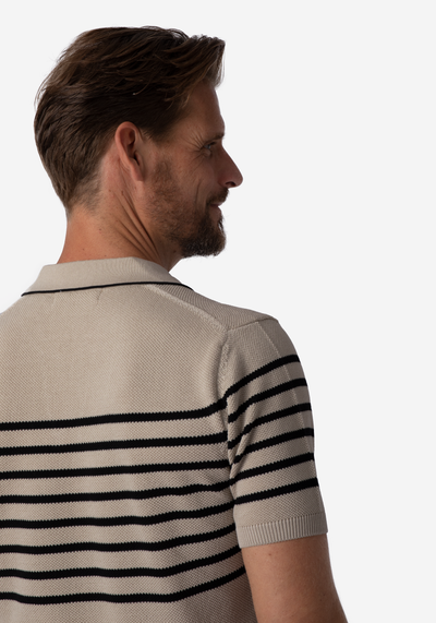 Almond Beige Stripe Knitted Polo Shirt