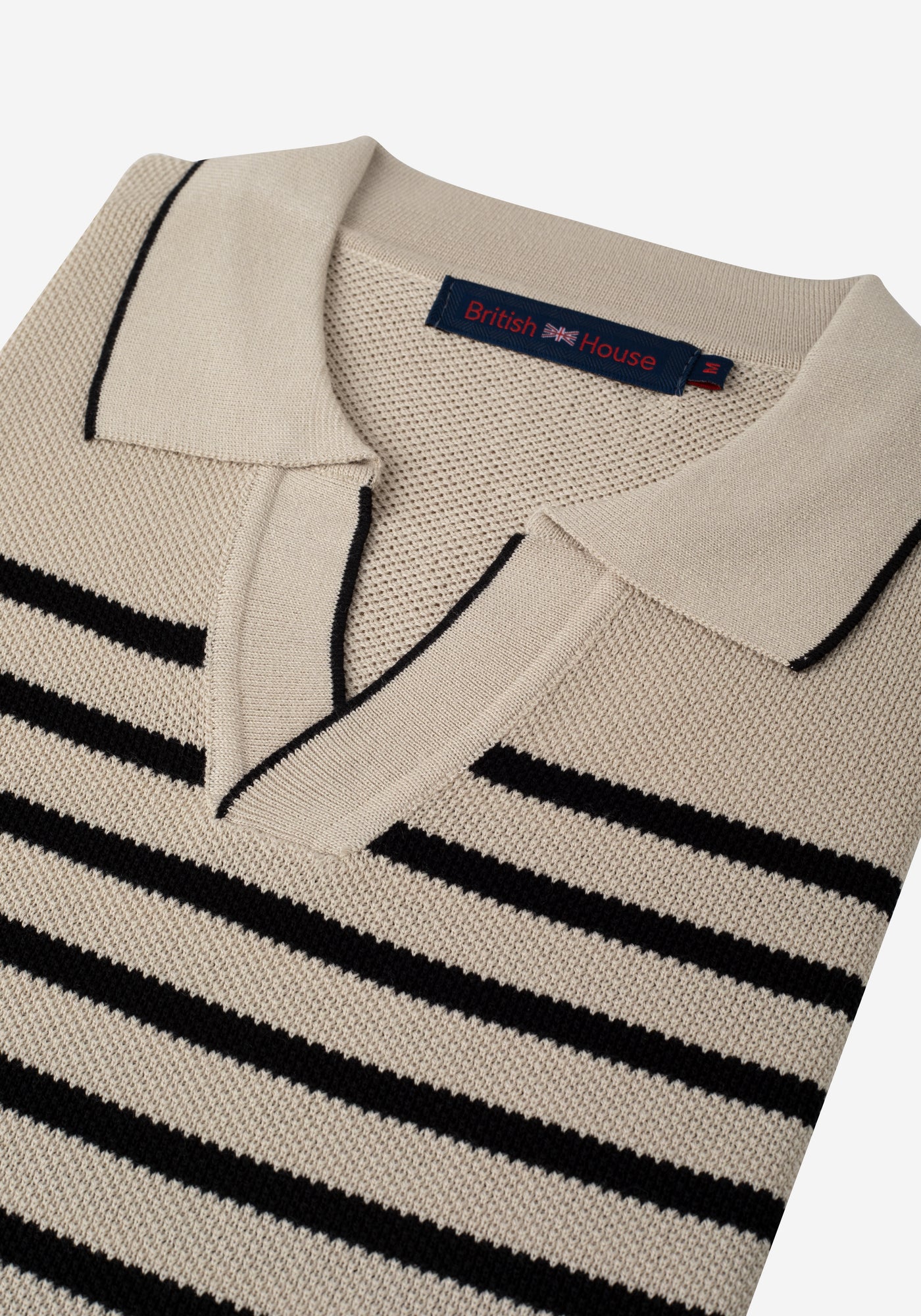 Almond Beige Stripe Knitted Polo Shirt