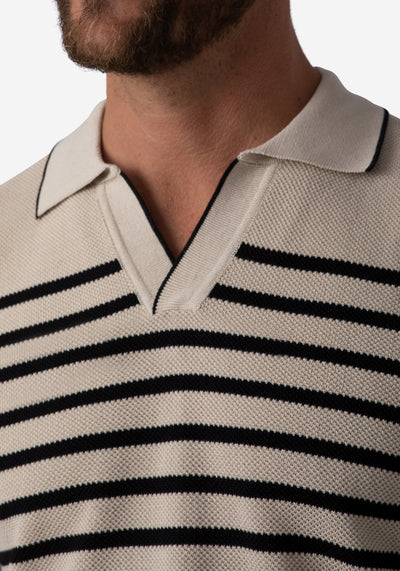 Almond Beige Stripe Knitted Polo Shirt