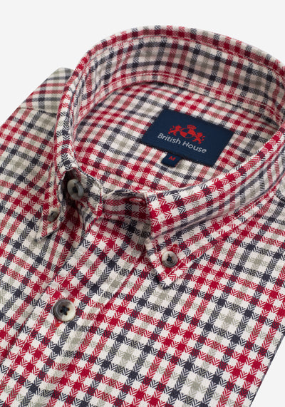 Red Off-White Washed Herringbone Melange Shirt