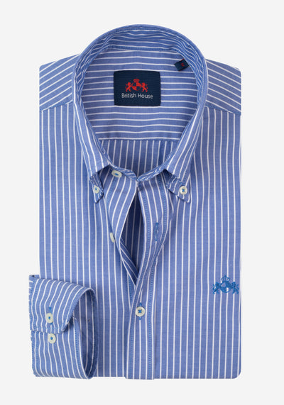Polar Blue Stripe Washed Two-Ply Oxford Shirt