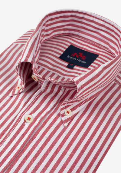 Ruby Red Stripe Washed Oxford Shirt