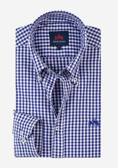 Royal Blue Checked Washed Oxford Shirt