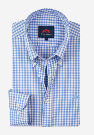 Frost Blue Checked Washed Oxford Shirt